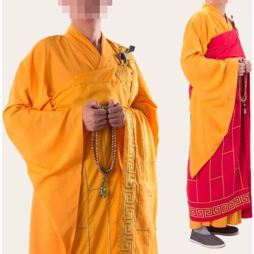 2color buddhist monks auspicious clouds robe monk cassock progenitor garments zuyi buddhism lay meditation suits gown yellow/red