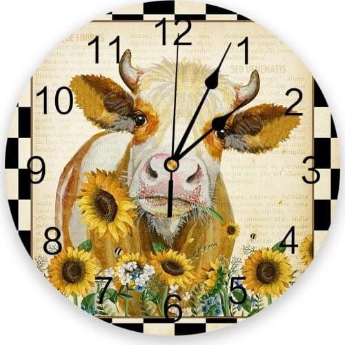 American Country Style Sunflower Cow 3D Wall Clock Modern Design Living Room Decoration Kitchen Clock Art Wall Watch Home Decor