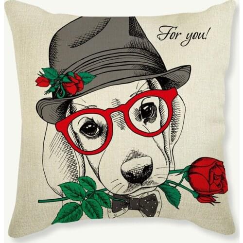Pillowcase Fashion Owl Rose Dog Throw Pillow Case Woven Linen Chair Seat 45*45cm Throw Decorative Pillows Wedding Dress up