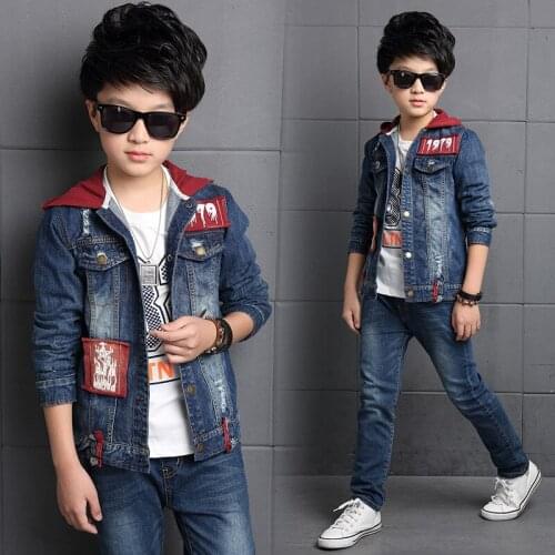Childrens clothing boy denim suit 2018 new spring Korean childrens jacket big children Denim Jacket + Jeans 2 Pcs Set