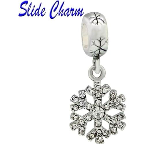 Europe beautiful clear crystal snowflake pendant charm beads fit Pandora bracelet jewelry hand-made Christmas gifts