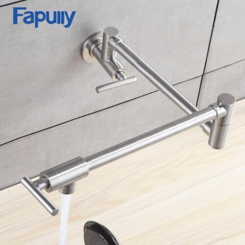 Fapuly Kitchen Tap Wall Mounted Pot Filler Faucet Double Joint Spout Brushed Nickel Mixer Taps Single Handle Kitchen Faucet 501