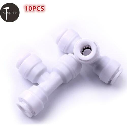 10Pcs 1/4" 3Way Union Water Filter Parts 1/4"x1/4"x1/4" Tube Union Tee Quick Connect Push Fit Water Purifier Reverse Osmosis