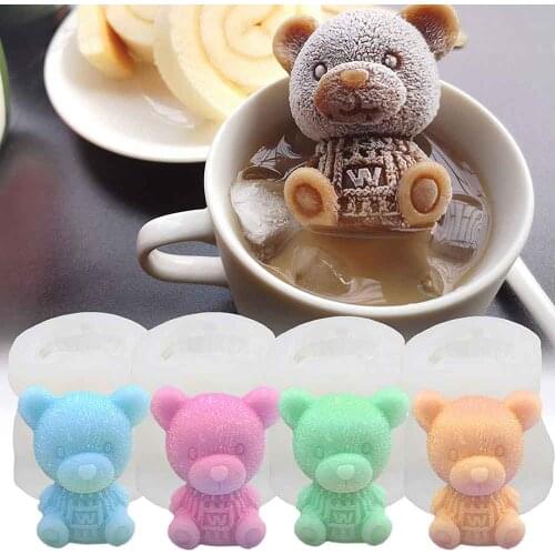 Silicone Mold Ice Cube Maker Trays Mold Chocolate Teddy Bear Kitchen Baking Accessories For Drink Coffee Ice Cream Cake Decor