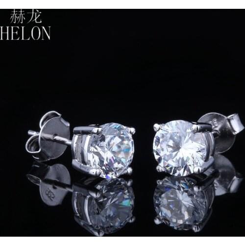 HELON Moissanite Stud Earrings Sterling Silver 925 Round 2CT Lab Grown Moissanite Diamond Engagement Earrings Women Fine Jewelry