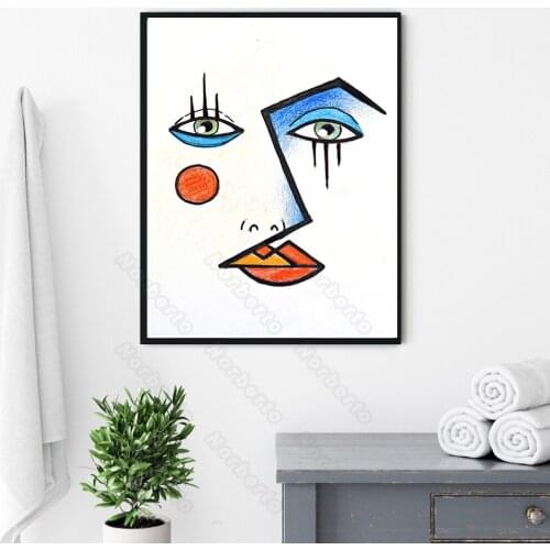 Modern Style Canvas Painting Wall Poster Stick Figure Face Outline Pictures with Art Eyelash Red Lip for Home Rooms Wall Decorat