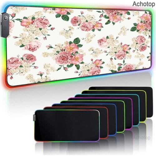 Flower pattern RGB Gaming Mousepad 14 Colors Large LED Lighting Mouse Pad Desk Pad Rubber Computer Keyboard Mat Various Size DIY
