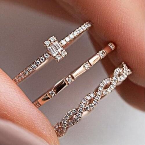 3 Pcs/set Women Finger Ring Cocktail Party Shiny Charming Jewelry Ring With Stone For Female Wedding Anniversary Gift
