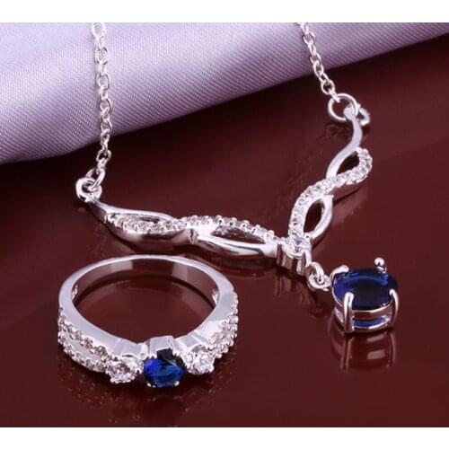Sets sterling-silver-jewelry Jewelry Sets Silver Blue Zircon Sets Womens Trendy Jewelry Wholesale Free Shipping ztyu LS641