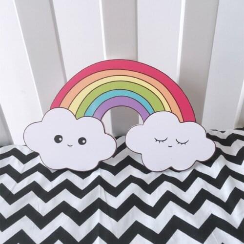 Cartoon Wooden 3D Rainbow Wall Sticker for Kids Room Decoration Ornaments Wood Crafts Wall Decal Nursery Decor Mural Photo Props