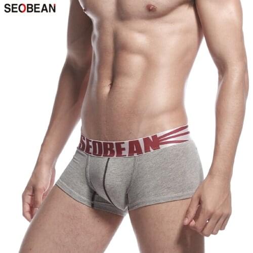 SEOBEAN Mens Underwear Low Waist Comfortable Cotton Soft Boyshort Comfortable U-pouchh Bag Push Up Body Shaping Sexy Boxers