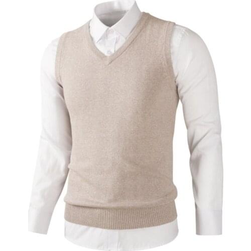 Men V neck sweaters vest autumn winter mens casual cotton slim knitted pullovers fall basic jumper