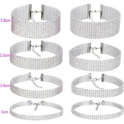 NEW Crystal Rhinestone Choker Necklace Women Wedding Accessories Silver Color Chain Punk Gothic Chokers Jewelry Collier Femme