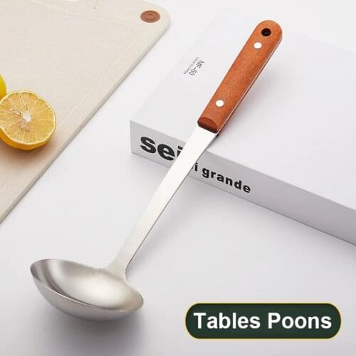Pasta Scoops Thicken 304 Kitchen Stainless Steel Pasta Spaghetti Noodle Spoon Powder Claws Long Wooden Handle Kitchen Spoon