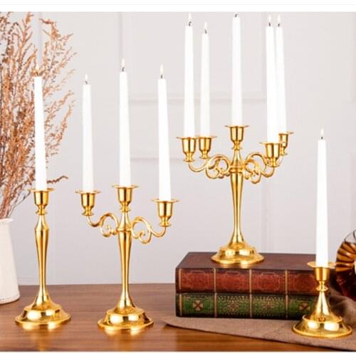 Large Gold Candle Holders 5 Arm Candelabra Silver Metal Candlestick Retro Wedding Centerpieces Vintage Bougeoir Home Decoration
