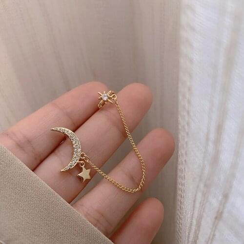 Simple Moon Star Long Chain Earrings For Women Shine Zirconia Ear Stud Tassel Piercing Earring Party Fashion Jewelry Gift Brinco
