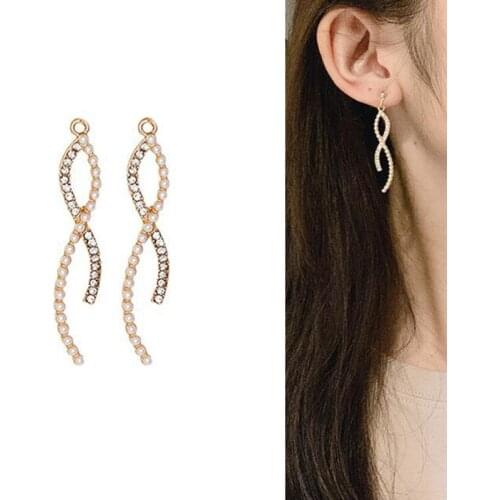 2020New 60Pcs Rhinestones and Pearl Cross curve button DIY earrings pendants or jewerly necklace accessoriess ER01