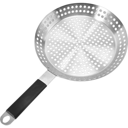 Stainless Steel Barbecue Dish Plate BBQ Baking Pan Metal Handle 51cm Non Stick Coating Round Grilling Wok Black Barbecue Basket