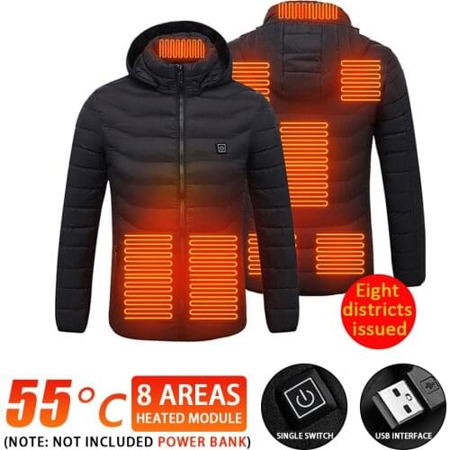 Outdoor Flexible Thermal Smart Heating Cotton Jacket 8 Areas Heated Coat Winter USB Infrared Electric Heat Clothes For Adult