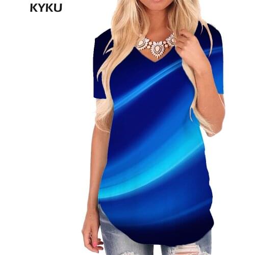 KYKU Dark Blue T Shirt Women Abstract T-shirts 3d Psychedelic V-neck Tshirt Art Shirt Print Womens Clothing Summer Loose Style