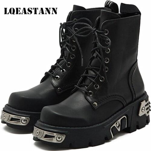 Autumn Women Boots Punk Style Platform Ladies Ankle Boots Fashion Ladies Chunky Shoes Metal Decoration Black Motorcycle Boots