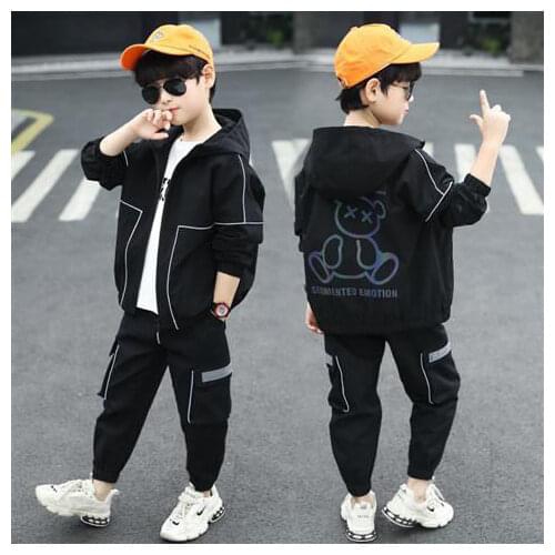 3-14 years Spring Boy Clothing set 2021 Casual Fashion Cartoon bear sport jacket + Pant Kid Children baby toddler boy clothes