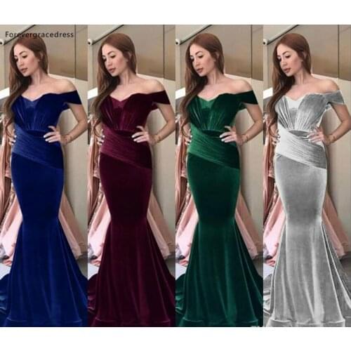 2019 Cheap Saudi Arabic Velvet Evening Dress Off Shoulder Long Holiday Women Wear Formal Party Prom Gown Custom Made Plus Size