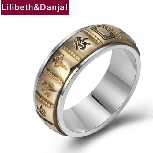 2019 Dainty Custom Couple Ring 100% Real 925 Sterling Silver fine jewelry men women Rotatable Mahjong lucky Chinese word Ring R4