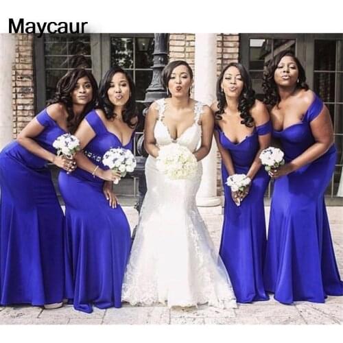2021 Royal Blue Long Bridesmaid Dresses For African Black Girls Sexy Mermaid Off the Shoulder Wedding Party Dress Gown vestidos
