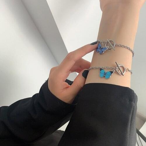 2021 Kpop Harajuku Personality Aesthetic Butterfly OT Buckle Alloy Chain Bracelet For Women Egirl Lovers Jewelry