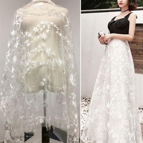 91x155cm White/Pink Star Embroidered Lace Fabric Costume Dress Curtain Background Mesh DIY Cloth Accessories