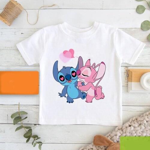 White Tee Harajuku Outdoor Short Sleeve Lilo & Stitch Kawaii T-shirts Kid Fashion Dropship Summer New Products Children T Shirts