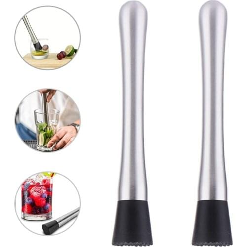 [Dropshipping Center] Stainless Steel+silicone Cocktail Shaker Pressed Lemon Mint Leaf Ice Cube Mashed Stick Kitchen Gadgets Bar