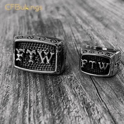 CFBulongs Punk FTW Middle Finger Black Ring 316L Stainless Steel Mechanical Screw Motorcycle Finger Ring Men Jewelry