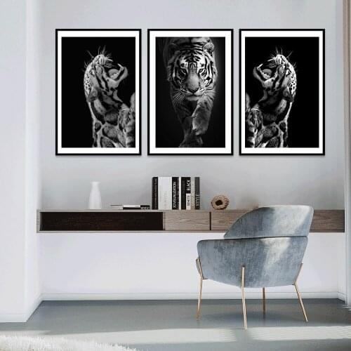 Black and White Animal Tiger Art Prints Wall Art Pictures Canvas Painting Abstract Canvas Poster Painting Home Bedroom Decor