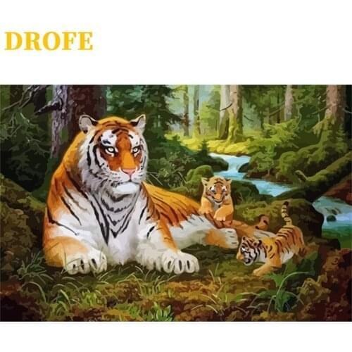 DROFE Painting By Numbers Kits Tiger Coloring by number Modern Mural Home Decoration Painted acrylic paint Unique gift 40x50cm