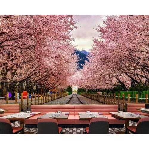 Beibehang Customized pink cherry blossom peach blossom mural bedroom wedding room hotel background wallpaper papier peint