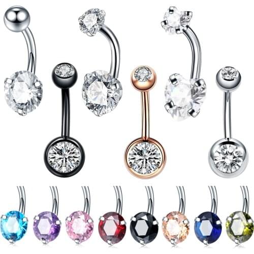 1PC 14G Steel Crystal Zircon Belly Button Rings Piercing Navel Bar Piercings Rose Gold Ombligo Piercings Sexy Women Jewelry Gift