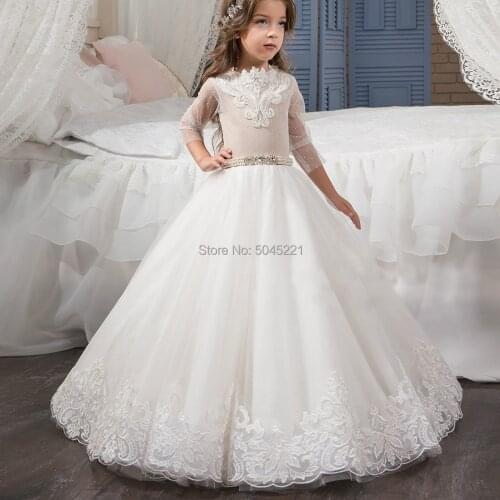 Lace Flower Girl Dresses High Quality Tulle Flowers Appliques Ball Gowns Elegant Girls First Communion Dresses Pageant Gown