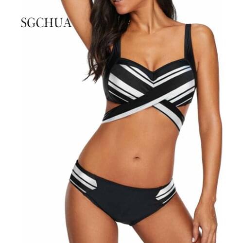Two Pieces Swimsuit 2020 Sexy Cross Back Swimwear Women Swimsuit Vintage Retro Bathing Suits Beach Wear Swim Print Bandage S-2XL