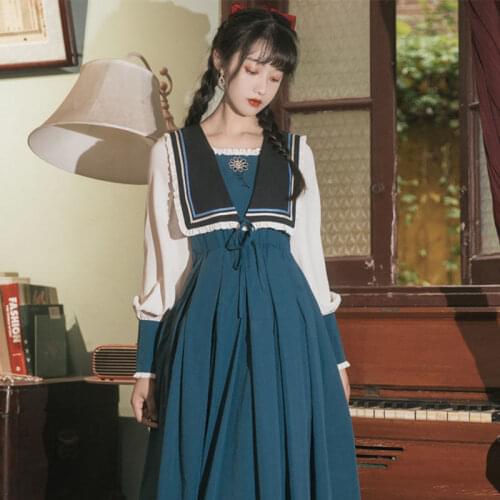 2021 Summer Vintage Gothic Dress The Princess Is Wearing A Princess Dress, And The Old Dress Navy Collar Sweet Lolita Dress