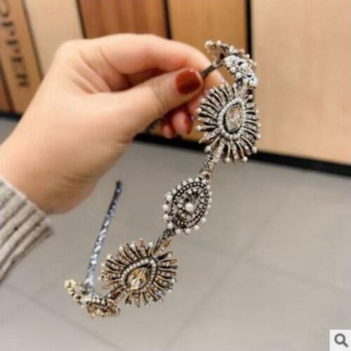 Women Vintage Baroque Hairbands Female Rhinestone Pearl Pressing Headbands Headdress