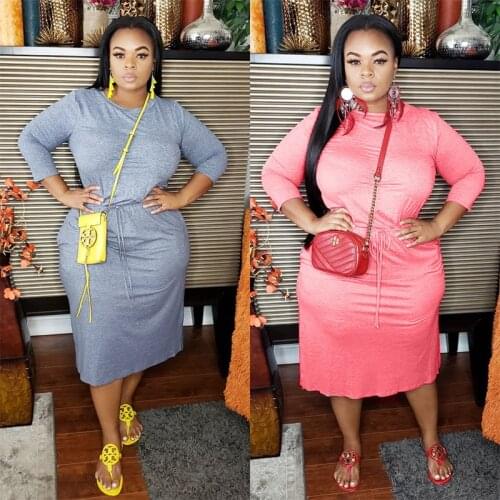 Autumn Women Long Sleeve Dress Round Neck Stretch Dresses Loose Plus Size Dress Ladies Wholesale Dropshipping MH787