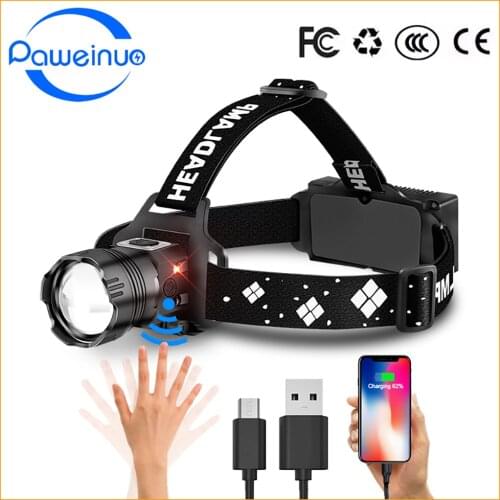 Paweinuo High Power Led Headlamp 18650 Rechargeable Powerful Headlight Usb Head Lamp Sensor Fishing Waterproof Head Flashlight