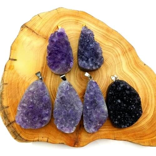 Natural raw amethysts druzy pendant gold and silver plated crystal drusy Sweater chain for necklace making