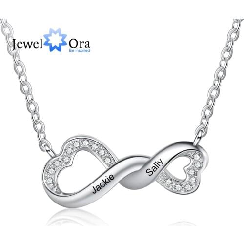 JewelOra Personalized Infinity Necklaces Fashion Double Heart Pendant Engraving Name Birthday Gift for Women Anniversary Jewelry