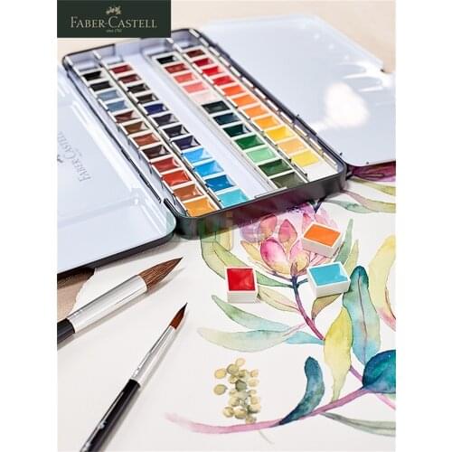 Faber-Castell Semi-dry Solid Watercolor Paint In Iron Box, 36 48 Color Watercolor Painting Tool Set for Fine Arts, Art Supplies