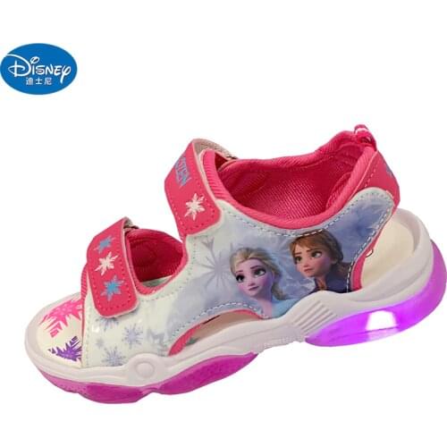 Disney girls frozen pink princess soft Sandals with led light cute soft bottom kids show Beach shoes