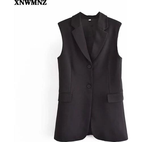 XNWMNZ ZA Women Sleeveless Jacket Coat Long Vest Blazer Formal Work Ladies Office Vintage Slim Suit Waistcoat Female Plus Size