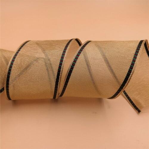 63MM X 25 Yards Wire green/wine lurex Edge Golden Net Metallic Ribbon for Birthday Decoration Gift Wrapping 2-1/2"